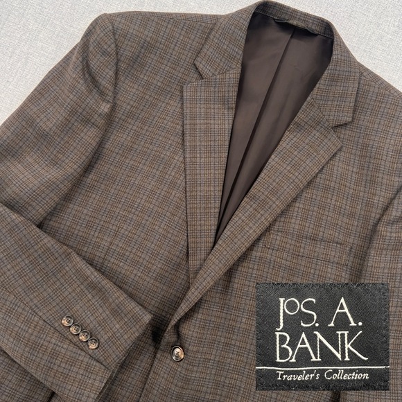 Jos. A. Bank Other - Jos‎ A Bank Wool Sport Coat Windowpane Plaid Blazer Men 46R Brown Tailored Ivy